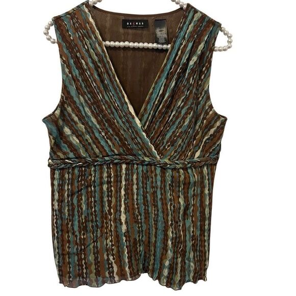 Axcess Babydoll Tank Top Size L striped Chiffon Empire Waist Y2K boho 70s peasan - Picture 1 of 12